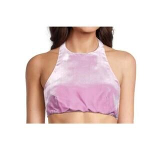 Valentino  Velvet Halter Crop Top In Water Lilac